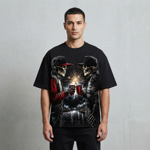 T-shirts pour hommes à la mode, imprimés numériquement avec motif de crâne, coupe ample et épaules tombantes, très demandés. - Product Image 4
