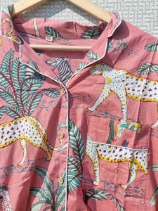 Women Cotton Pajama Set Tropical Safari Print Soft Breathable Night Suit Lounge Wear Pajama Set With Pouch Button <b>Down</b> Sleepwear - Product Image 4