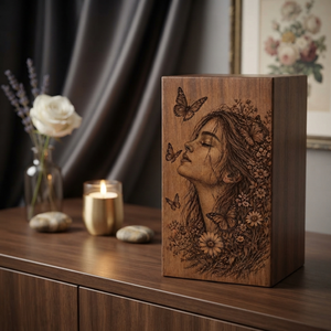 Urna Funeraria de Madera de Nogal Personalizada, Caja Conmemorativa para Cenizas, Recipiente con Grabado de Mariposas y Flores para Guardar Recuerdos de Bebés, Mascotas y Adultos - Product Image 3