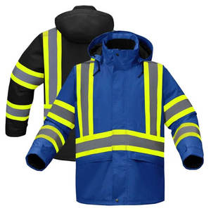 High Visibility Safety <b>Jacket</b> Class 2 Waterproof Reflective Blue with Hooded Design for <b>Workers</b> - Product Image 1