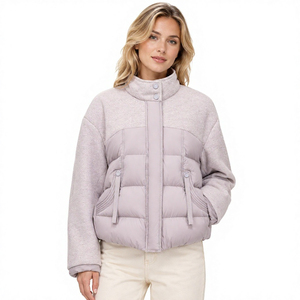 Women Hybrid Down <b>Jacket</b> Wool Blend Padded Mixed-Media <b>Cropped</b> <b>Puffer</b> <b>Jacket</b> Coat <b>Cropped</b> Winter Outerwear Woman <b>Jacket</b> - Product Image 2