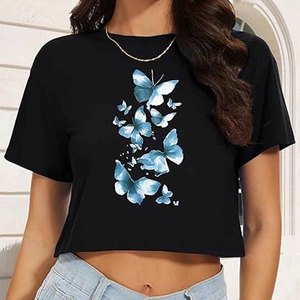 เสื้อครอปพิมพ์ลายแฟชั่นสำหรับผู้หญิง สไตล์ลำลองแนวสตรีท ฤดูร้อน รับสกรีนโลโก้ด้านหน้า - Product Image 2
