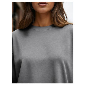 Sweat-shirt court en coton pour femme, pull à manches longues col rond, pull oversize décontracté pour femme - Product Image 5