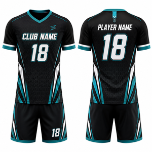 Ensemble de maillots de volley-ball personnalisés pour hommes, noir, turquoise, blanc, imprimé par sublimation, respirant, taille adulte 18, nom du club, nom du joueur - Product Image 1