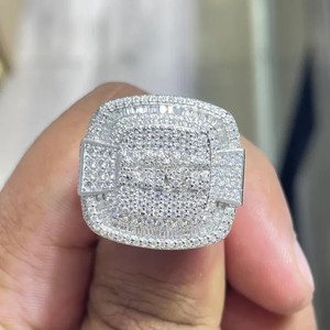 Hip Hop Moissanite Diamond Ring For Men Baguette Halo White Gold Luxury Party Jewelry Ring - Product Image 1