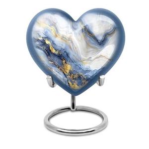 Urna Funeraria Blue Ocean Heart para Cenizas Humanas, Pequeña Urna Moderna para Cenizas con Soporte y Bolsa de Terciopelo Gratis - Product Image 1