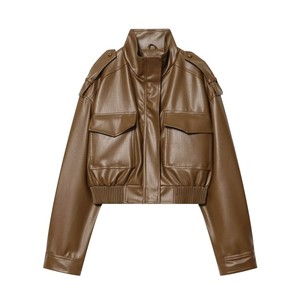 Chaqueta de Cuero PU Marrón para Hombre y Mujer, Estilo Corto, Manga Larga, para Otoño - Product Image 5