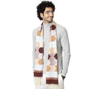 ผ้าพันคอไหมแคชเมียร์แท้ 100% สำหรับผู้ชาย ลายตารางถักแบบเรียบ พร้อมพู่ห้อย  ลดราคาพิเศษ - Product Image 4