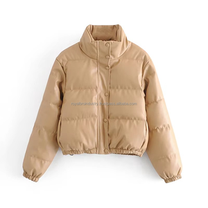 Chaqueta corta a cuadros de invierno 2025 para mujer, elegante abrigo a prueba de viento y cierre de cremallera con cuello levantado, cálido relleno de poliéster - Product Image 1