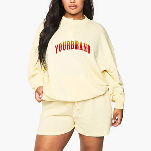 Ensemble deux pièces grande taille en jersey 100 % coton, couleur unie, broderie vintage, style streetwear, tenue décontractée d'été - Product Image 1