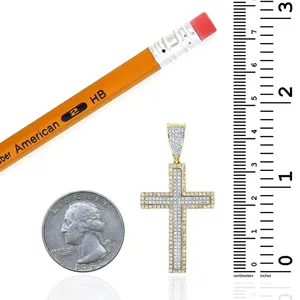 Colgante de cruz bicolor de oro de 10 quilates con diamantes naturales de 0,73 quilates y 1,67 pulgadas - Product Image 3