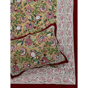 Sábana Plana de Algodón Estampada a Mano con Diseño Geométrico Doble Multi Mostaza, 200 Hilos, Transpirable, para Uso Doméstico, Hotelero y de Lujo - Product Image 1