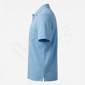 Polo en piqué bleu clair à manches courtes pour homme avec poche, décontracté, respirant, tricoté, design uni, coupe classique - Product Image 3
