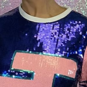 Jack and Jill Women <b>Sequin</b> Jersey <b>T</b> <b>Shirt</b> Short Sleeve Crew Neck Oversized Number Design Sparkle Athletic Fashion Casual Party - Product Image 4