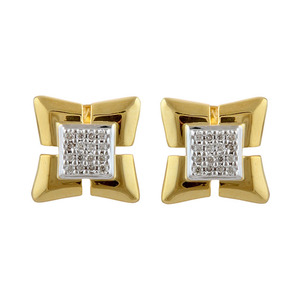 Pendientes de botón cuadrados Venus Square Enclave de oro amarillo de 18 quilates de primera calidad con diamantes redondos cultivados en laboratorio, joyería de lujo - Product Image 1