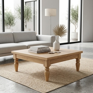 Modern Classic <b>Solid</b> <b>Wood</b> Coffee Table Elegant Turned Leg Square Wooden Accent Table For Rustic Home Setup Art Design Pure Art - Product Image 2