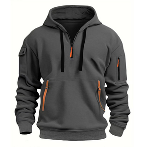 Sweat-shirt à capuche zippé noir pour homme, manches longues, avec poches et cordon de serrage, logo personnalisé, 100 % coton - Product Image 2