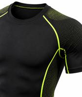 T-shirt de compression à manches courtes pour homme, couleur personnalisée, respirant, coupe ajustée, col rond, en maille, toile 180g