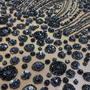 Tela de Encaje Bordada de Lujo con Cuentas, 100% Poliéster, Hecha a Mano, OEM/ODM, Venta al Por Mayor B2B, Fabricante Fabriva Exports, para Vestidos - Product Image 1