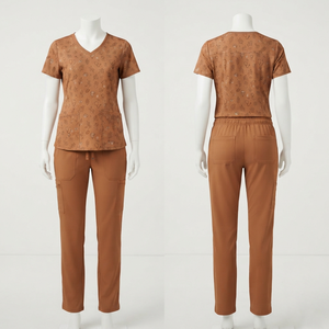 Ensemble de blouses médicales imprimées pour femmes, tissu extensible de qualité supérieure en polyester, rayonne et élasthanne 180 GSM, col en V, broderie personnalisée, transfert thermique - Product Image 1