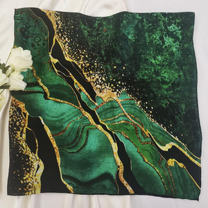 Fashion Square Scarf With Green Marble Gold Pattern Digital Printed Polyester Multifunctional Four Seasons Style - Product Image 5