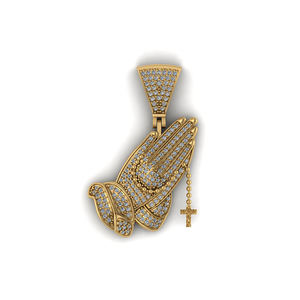 Pendentif Croix Unisexe en Or 10K Personnalisé avec Mains en Prière et Diamants Moissanite VVS, Breloque Bling Scintillante, Cadeau de Fiançailles - Product Image 1