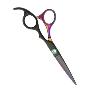 Ciseaux de coiffure haut de gamme, finition noire mate, détail de poignée arc-en-ciel, ciseaux de salon professionnels en acier inoxydable - Product Image 3