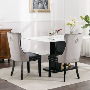 Sedia da pranzo contemporanea in legno massello con rivestimento in velluto PU e finiture con borchie - Product Image 5