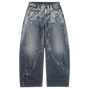 Shorts en jean Y2K personnalisés pour hommes, style baggy, délavés, coupe large, effet vieilli, ourlet brut, streetwear, en coton - Product Image 1