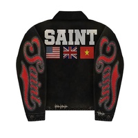 Veste en jean pour homme Custom Valley Dream 77, style streetwear, fermeture à boutons, patchs brodés, coupe classique, hiver, vintage