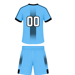 Ensemble de rugby bleu ciel et noir, maillot à manches courtes et col rond avec short assorti, respirant, uniforme sportif d'entraînement d'équipe - Product Image 2