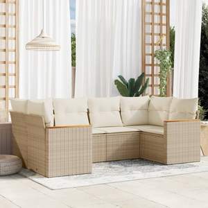 Ensemble de canapés de jardin modulaires beiges en rotin PE, mobilier d'extérieur au design contemporain avec coussins en mousse haute densité - Product Image 1