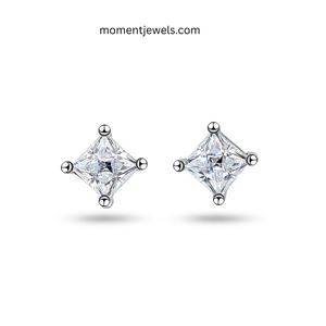 High Quality 1g Lightweight 925 Sterling <b>Silver</b> <b>Stud</b> Earrings Square Shape Inlay Moissanite Ear <b>Studs</b> Rhodium Plated Simple - Product Image 1