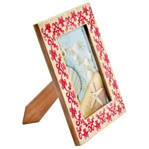 Marcos de fotos de madera con acabado natural de estilo antiguo, con borde impreso con adhesivos de diseño, para decoración de cuartos infantiles y regalos de inauguración de casa. - Product Image 1