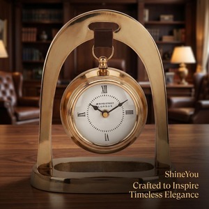 Horloge de bureau traditionnelle en laiton, mouvement mécanique circulaire, affichage à aiguilles, finition dorée, sonnerie silencieuse, Noël - Product Image 6