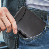 Dompet Kartu Pria Klasik Kulit Asli Desain Ramping dengan Ritsleting untuk Penggunaan Sehari-hari Aksesori Fashion Kasual