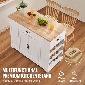 Mobiletto Moderno da 46 Pollici con Piano in Legno, Cassetto e Ripiano Regolabile in Rovere, Carrello da Cucina da 46 Pollici, Stile Rustico - Product Image 6