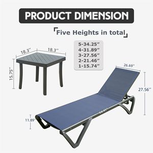 Sdraio da Esterno in Alluminio e Plastica con Schienale Regolabile in 5 Posizioni, Ruote e Resistente alle Intemperie - Product Image 2