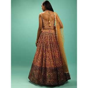 Atractivo amarillo Chinon Impresión digital Haldi Wear Lehenga Choli - Product Image 3