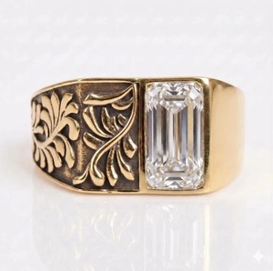 Anillo Art Deco con Hoja Floral Oxidada y Moissanita de Corte Esmeralda de 1 Quilate, Plata 925, Unisex, Regalo para Aniversario o Cumpleaños - Product Image 5