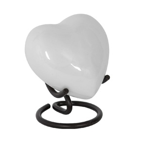 High Quality Brass Small Heart Shaped with Stand Cremation Urn Engraved Silver Finish Deep White Enamel <b>Keepsake</b> <b>Wedding</b> Set - Product Image 1