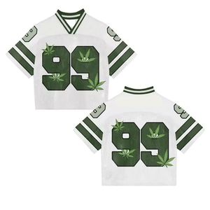 Camiseta de Fútbol Americano Blanca con Estampado de 99 Hojas Verdes, Cuello en V, Manga Corta, Malla Transpirable, Ropa para Hombre Adulto, Diseño Sublimado - Product Image 1