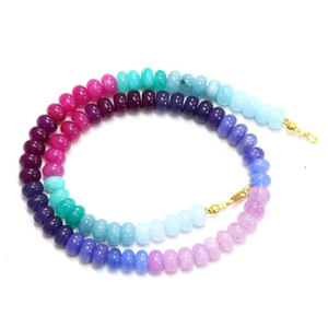 Magnifique collier de perles rondes lisses en quartz coloré, 7-8 mm, bijoux en pierres précieuses de quartz multicolores. - Product Image 2