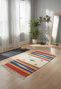 Tapis et chemins de table modernes en coton tissé à la main, faits main, en peluche florale, avec revers réversible – Lavables en machine pour la maison et les voyages - Product Image 4