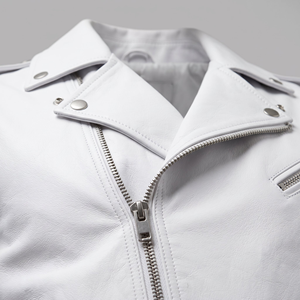 <b>White</b> Genuine Leather Casual Winter Motorcycle Puffer <b>Vest</b> <b>Men</b> Biker Zipper Outerwear Riding Jacket - Product Image 2