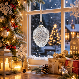Clear Textured Glass Pinecone Hanging Ornament | Festival Decorative Holiday Tree Elegant Crystal Look Seasonal Accent 1 Color - Product Image 2