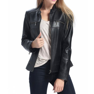 New Arrival Women's Solid Color Leather Jacket OEM Custom high Quality Wholesale Design Leather Jackets For Women's - Product Image 3