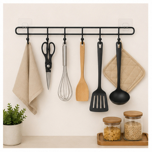 Colgador de utensilios de cocina de pared con ganchos, estante para herramientas de acero al carbono inoxidable, organizador que ahorra espacio para espátulas y cucharones - Product Image 1