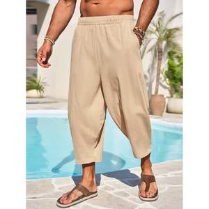 2025 <b>Men's</b> Cotton Harem Capri Pants <b>3</b>/<b>4</b> Beach <b>Shorts</b> Customizable Yoga Beach Baggy Casual Elastic Waist Hippie Boho Style - Product Image 2