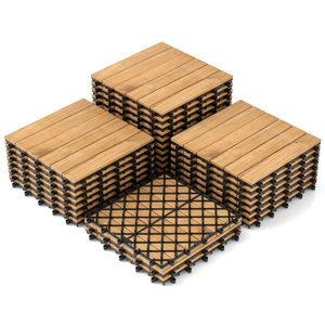 Set da 30 Piastrelle Incastrabili in Legno di Acacia 30x30 cm, Drenaggio Rapido per Patio, Giardino, Bordo Piscina, Ignifughe e Scanalate per Esterni - Product Image 1